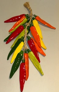 VTG MCM Made In Mexico Ceramic Jalapeño Chili Peppers Red Green Yellow Orange - Picture 1 of 15