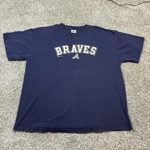 Vintag MLB Atlanta Braves Blue T-Shirt Size XL Baseball Spell Out Logo - Picture 1 of 5