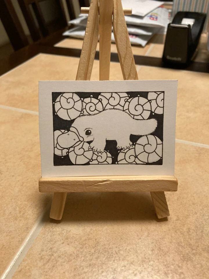 ACEO Original Art Painting Miniature card Mini ATC Abstract Zentangle Platypus - Image 1 of 1