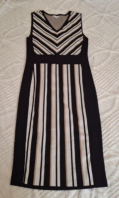 New York & Company Size Large Sweater Dress Black Striped Sleeveless V-Neck Knit - Image 1 of 4