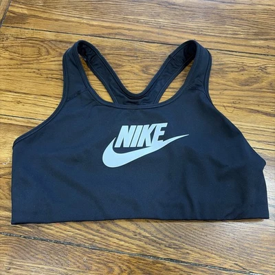 Nike Women's Athletic Sports Bra Racerback Black Solid Logo Dri-Fit Wireless XL - Image 1 of 4