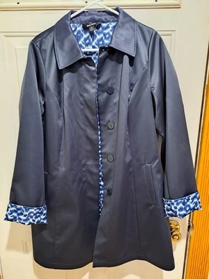 Trench coat de lluvia reversible Dennis Basso azul a estampado de leopardo talla M  Foto 1 de 4