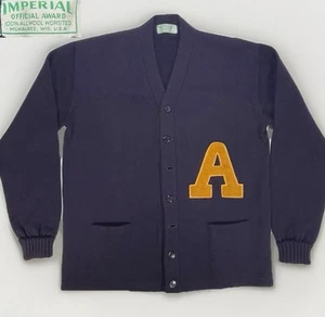 Vintage 50s US Army Cardigan Sweater Mens 44 Varsity Wool Letterman Imperial USA - Picture 1 of 18