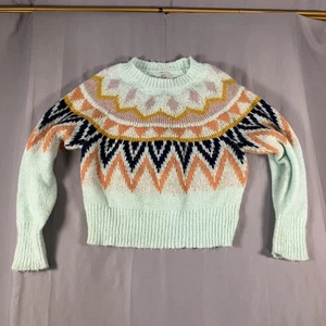 A New Day Pullover Damen Medium Mintgrün Fair Isle Fuzzy Crewneck Pullover - Bild 1 von 15