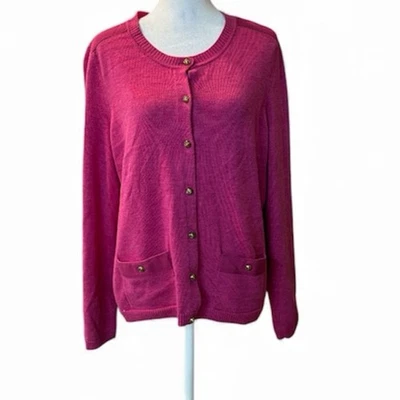 Talbots 100% Merino Wool Pink Cardigan Gold Buttons Size Large - Image 1 of 4