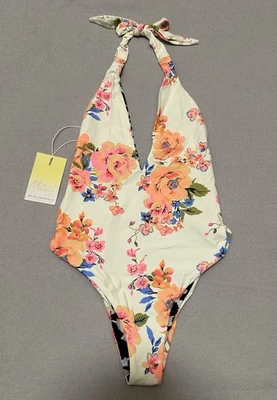New MAAJI V-neck Cheeky Reversible One-piece Ivory Floral Swimsuit Small $167 - Image 1 of 4