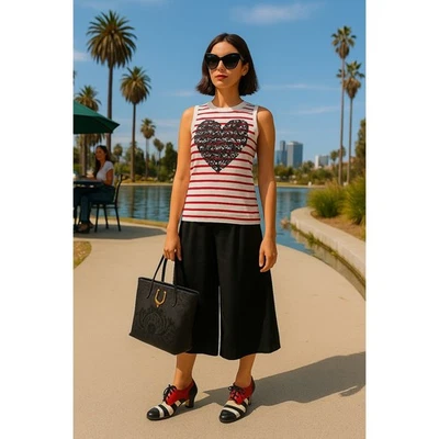 Stella McCartney Striped Heart Print Tank Top Red White Size 42 - Image 1 of 4