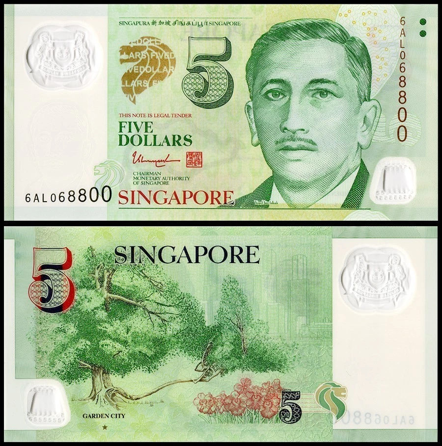 Singapore 5 Dollars, 2007-2020 ND, P-47g, UNC Polymer - Image 1 of 1