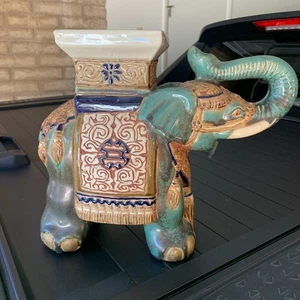 Hollywood Regency Elefant Pflanzenständer klein Keramik türkis chinesisch Mid Century - Bild 1 von 12