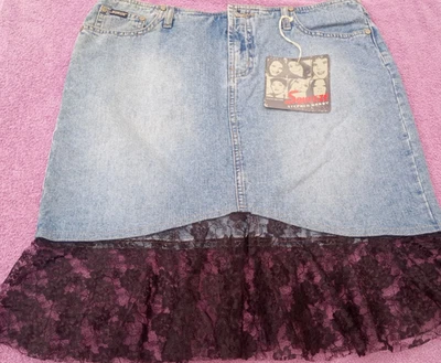 Vintage 90s Stephen Hardy Squeeze Denim Black Lace Skirt~New with Tags~Sz 13/14 - Image 1 of 4