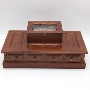 Vintage Wooden Men's Valet Tray Jewelry Box W/Drawer Dresser Top Desk Organizer - Picture 1 of 18