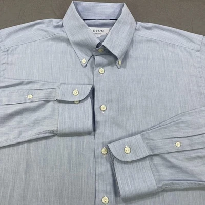 Camisa masculina Eton XL 17/43 azul claro contemporânea vestido de manga comprida com botões - Imagem 1 de 4