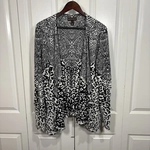 Dana Buchman XL schwarz weiß Animal Print Strickjacke Damen vorne offen Boho Chic - Bild 1 von 7