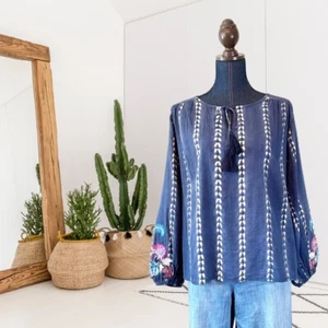 Sundance Damen XS Joy in Beauty Batik Batik Blumen bestickt Bauernbluse - Bild 1 von 12