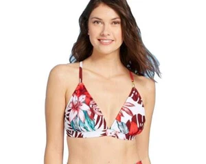 Top de bikini para mujer Kona Sol triángulo acanalado - (blanco floral) - (D/DD) - Imagen 1 de 2