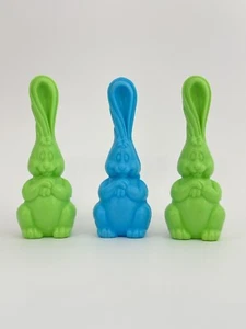 3 Miniature Mini Bunny Rabbit Easter Blow Mold Figures 4.5" Blue Green - Picture 1 of 5