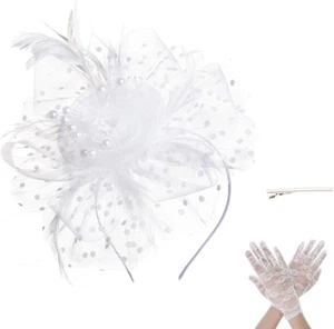 Women'S Fascinators Feathers Tea Party Hat Veil Headband with Hair Clip for Cock - Picture 1 of 12