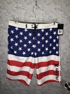 HURLEY Boys Stars And Stripes Board Shorts Size 20 Waist 30 NWT - Picture 1 of 3