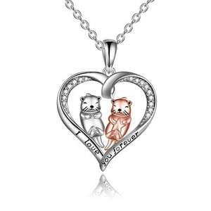 YAFEINI Otter Halskette Sterlingsilber Seeotter Herz Anhänger Halskette Otte... - Bild 1 von 6