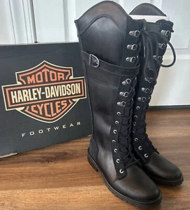 Harley Davidson Women's Bradner Lace-Up 16" Black Motorcycle Boots D87261 - Picture 1 of 12