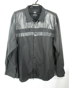 Akademiks Button Shirt Mens Sz 6XL Long Sleeve Black Faux Leather Accents Dress - Picture 1 of 7