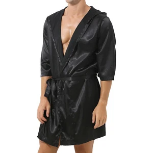 Herren Kimono Morgenmantel Kurz Satin Robe Bademantel V Ausschnitt Nachtwäsche - Picture 1 of 66