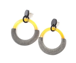 Half Matte Grey Stud Earrings Women Jewelry Gifts Handmade Buffalo Horn Earrings - Picture 1 of 5