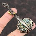 Gift For Her Copper Abalone Shell Jewelry Wire Wrapped Guitar Pendant 3.46"