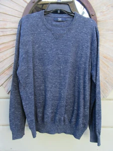J. Crew Men's L 100% Cotton Navy Heather Marl V-neck LS Sweater - Picture 1 of 8