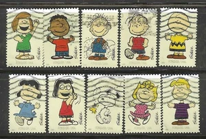 US Sc# 5726a-j CHARLES SCHULZ (PEANUTS) SET of 10 USED OFF PAPER SOUND - Picture 1 of 1