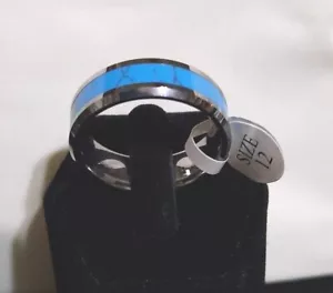 Silver Tungsten Carbide Turqu Inlay Wedding Band Bridal Ring Comfort Fit MEN 6MM - Picture 1 of 3