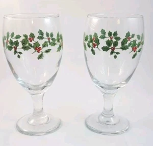Holly Christmas Goblets Lot Of 2 - Picture 1 of 5
