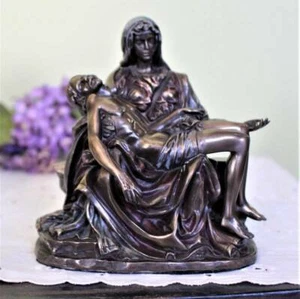 Katholische Pieta Statue Urne 6 Zoll Traurige Mutter Maria Bronziert Harz - Bild 1 von 5