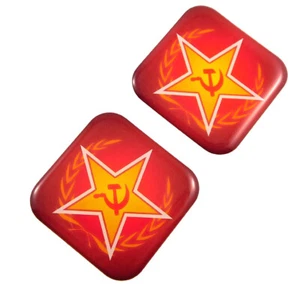 USSR Soviet Union flag Square Domed Decal car bike gel stickers 1.5" 2pc - Imagen 1 de 2