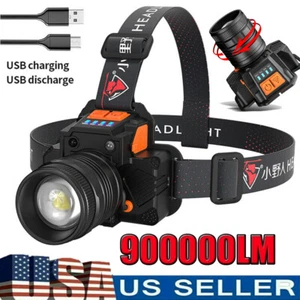 LED Head Light USB Rechargeable Headlamp Zoomable Adjustable Angle Flashlight US - Picture 1 of 13