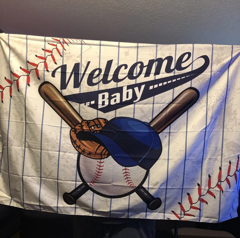 Telón de fondo tapiz de bienvenida para baby shower 8’x6’ Foto 1 de 2