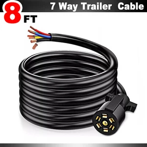 8 Feet 7 Way Trailer Part Cord Plug Wire Harness Cable Wiring Connector - Picture 1 of 6