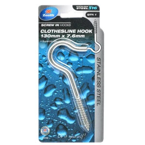 Zenith 316 Stainless Steel Screw In Clothesline Hook 7.6X130mm WSS7000 - Picture 1 of 1