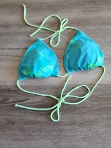 Juniors size Large green neon halter bikini swimwear triangle floral padded top - Picture 1 of 4