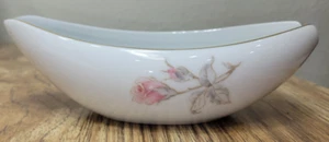 Sango Pastoral Fine China Gravy Boat  Pink Rose Gray Leaves Gold Trim 8 1/4" - Picture 1 of 6