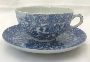 Vintage Blue & White Tea Cup & Saucer Crane Bird Japan - Picture 1 of 10