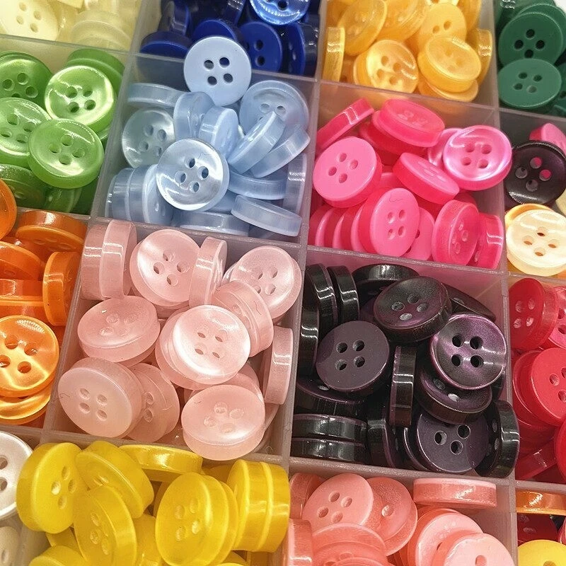 50Pcs Color Resin Cat Eye Buttons 11.5mm Pearl light Bowl Shape Four Eye Sewing - Image 1 of 4