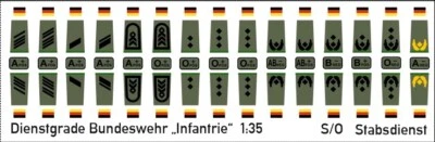 3DSCALEMODELWORX Stabsdienstgradabzeichen Bundeswehr Infantrietruppe schwarz auf oliv 1:35