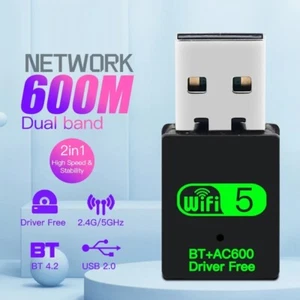 USB WiFi Bluetooth Adapter 600Mbps Dual Band 2.4/5Ghz Wireless Network Receiver - Picture 1 of 8