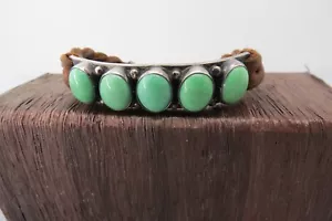Leo Feeney for Don Lucas Turquoise Bracelet Peyote Bird Design Leather Sterling - Picture 1 of 18