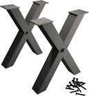 28? Black Metal Table Legs (2Pcs)| Dining Table Legs X-Frame Heavy Duty Furnitur