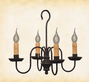 COLONIAL "PEPPERMILL" CHANDELIER - Handcrafted 4 Arm Metal Candelabra Light USA - Picture 1 of 2