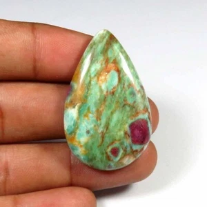 Natural Ruby Cabochon 37x23mm Pear Smooth Ruby Fuchsite Gemstone 43Cts DIY RS-77 - Picture 1 of 11