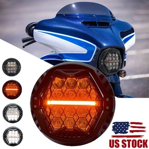 7 inch LED Headlight Amber DRL Hi/Low For Harley Touring Street Glide 2014-2023 - Picture 1 of 11