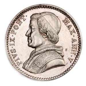 ITALIA STATO PONTIFICIO PIO IX 20 Baiocchi 1850-R Roma ANN. V - Argento Silver - Imagen 1 de 7